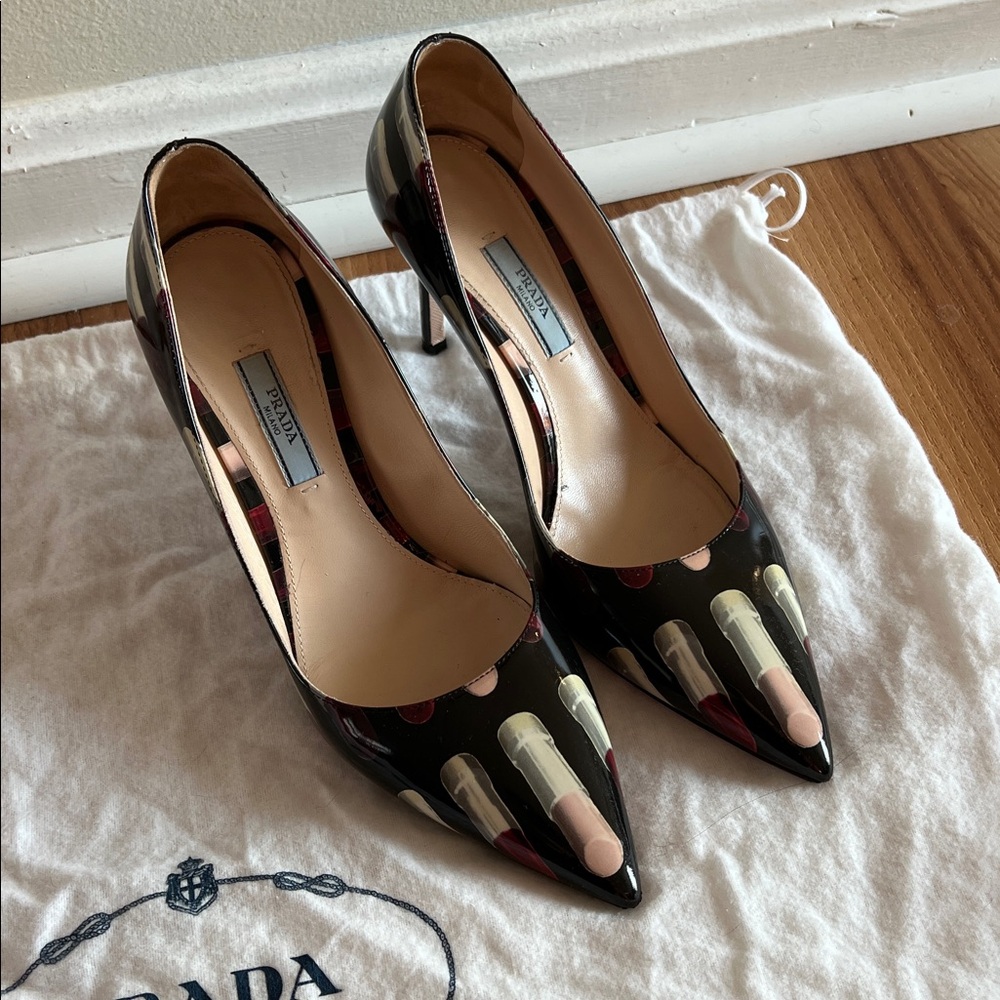 Prada Lipstick Patent Leather Heel Pumps RARE - Picture 4 of 10